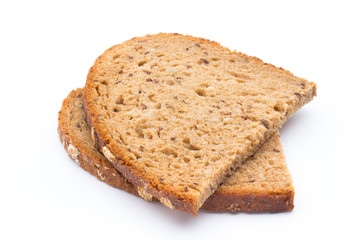 Slices of rye bread isolated on white background.