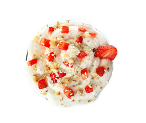 Strawberry milk shake on white background