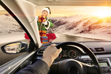 car interior and elf on road 