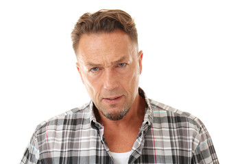 Obraz premium Handsome man on white background, closeup