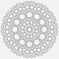 Mandala illustration. Circular intricate pattern. Lace circle design template. Abstract geometric mono line background.