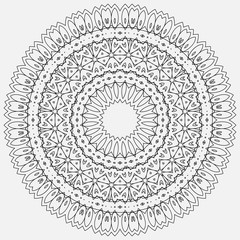 Mandala illustration. Circular intricate pattern. Lace circle design template. Abstract geometric mono line background.