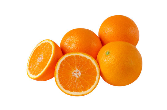 Orange fruit with half isolated on white background