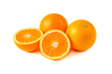 Orange fruit with half isolated on white background.