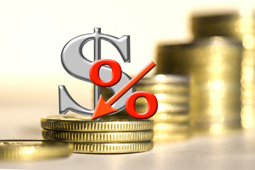 The symbol of the dollar and the percent of the background bars coins . The concept of changes in...