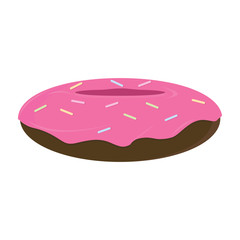 Chocolate donut with pink frosting and sprinkles