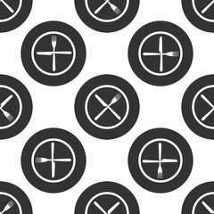 Restaurant icon. Crossed fork and knife icon seamless pattern on white background. Vector Illustration