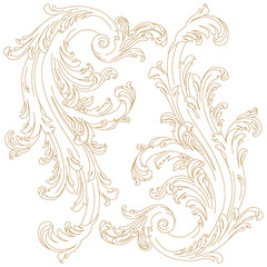 Golden vintage baroque ornament, corner. Retro pattern antique style acanthus. Decorative design element filigree calligraphy. Vector.