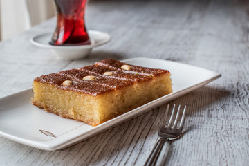 Turkish Dessert Sambali , Sambaba  or Damascus with tea.