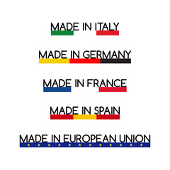 Simple vector logos Made in Italy, Made in Germany, Made in France, Made in Spain and Made in European Union