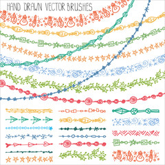 Winter garland brushes.Christmas doodle set.Colored