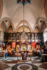 Fototapeta na wymiar Vilnius Lithuania. Iconostasis, Church Interior Of Orthodox Church