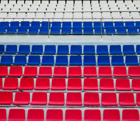 Seats on stadium white, blue and red, as the Russian flag