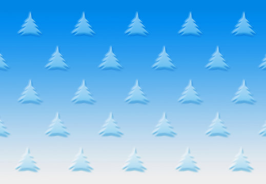 Blue and white winter background with the many isy fir-trees