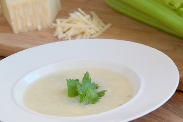 Vegetable celery soup with parmesan cheese.