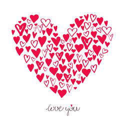 Big heart made from small hearts, Valentines day - I love you illustration. Romantic and cute hand drawn greeting card - 127846874