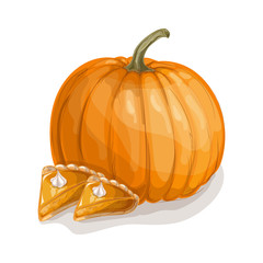 Pumpkin pie. American dessert on Thanksgiving Day. Pumpkin. Vector illustration.
