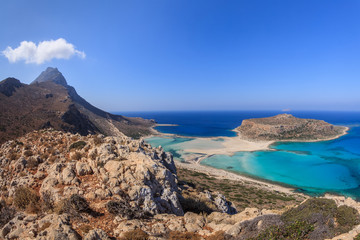Fototapeta na wymiar Balos Lagoon and Gramvousa Island in Hania, Crete.