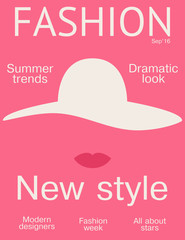 Pink fashion magazine cover. Vector illustration.