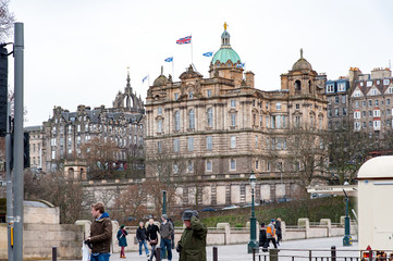 Naklejka premium Edinburgh, View of the city, several monuments and the Castle, Edinburgh, Scotland