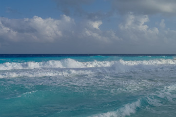 Waves on the coast of the Caribbean Sea, Mexico. Riviera Maya