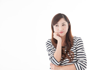 Fototapeta premium カジュアルポートレート・ミドル女性(白バック)