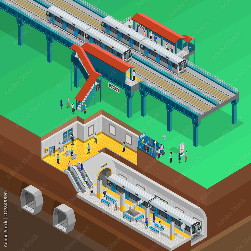 Poster underground isometric illustration