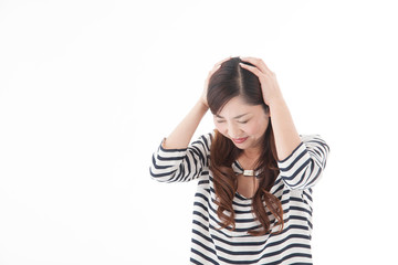 Fototapeta premium カジュアルポートレート・ミドル女性(白バック)