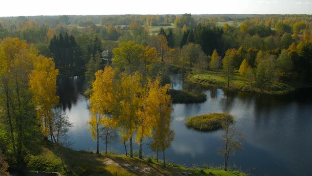 Colorful autumn landscape.Nature background. Lithuania Birzai