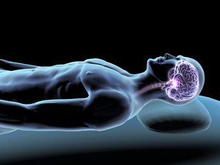 X-ray of Sleeping Man with Brain - 127850462