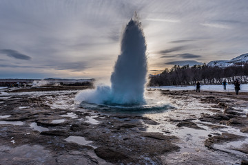 Geysir at the eruption, Iceland