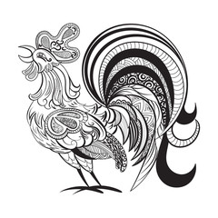 New Year background. Rooster symbol of 2017 on the Chinese calendar. Rooster black silhouette isolated on white background. Vector illustration