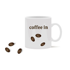 Coffee cup with text coffee in and coffee beans vector illustration