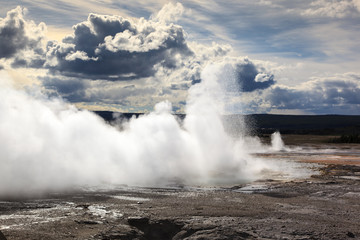 Geyser erupting in yellowstone
