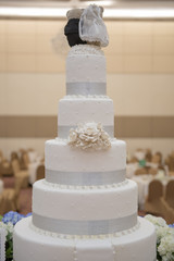 White wedding cake with flower