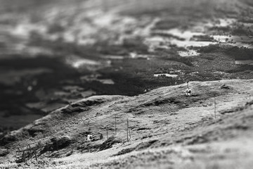 Oppdal mountain elevators tilted bokeh background