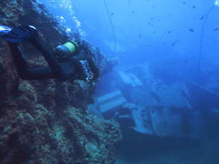 Scuba diving. sunken ship