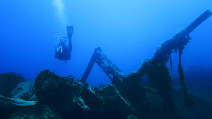 Scuba diving. sunken ship