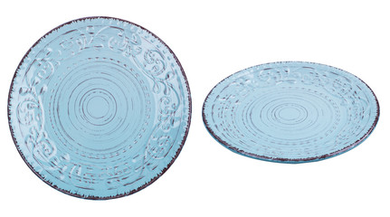Fototapeta na wymiar Blue ceramic plate isolated on white background
