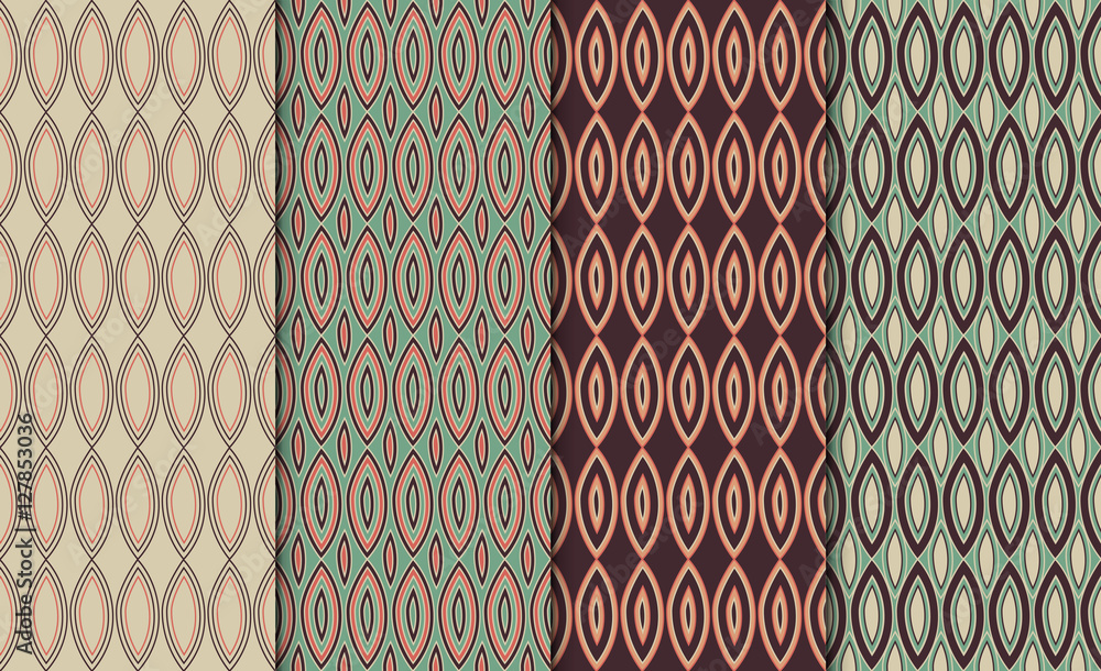 Poster collection of simple geometric pattern textures. set of 4 backgrounds. seamless repeating retro styl