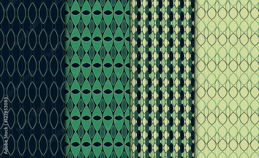 Poster collection of simple geometric pattern textures. set of 4 backgrounds. seamless repeating retro styl