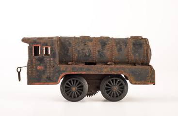 Fototapeta na wymiar Vintage toy train, locomotive on white background
