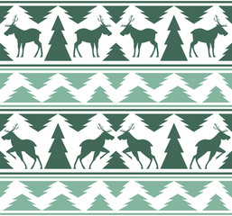 Deer in the spruce forest Christmas seamless pattern.Vector illustration.