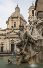 Fototapeta na wymiar Bernini's four rivers fountain sculpture, in the Piazza Navona, Rome, Italy