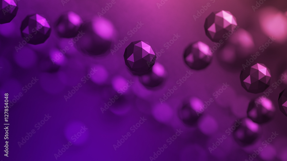 Poster abstract 3d rendering of chaotic low poly particles. flying polygonal spheres in empty space. futuri