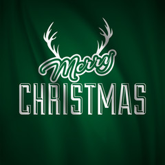 Obraz premium Merry Christmas Lettering Design. Happy New Year and Merry Christmas text. Greeting card on the fabric. Realistic vector. The texture of crumpled tissue. Silk fabric. Background for design