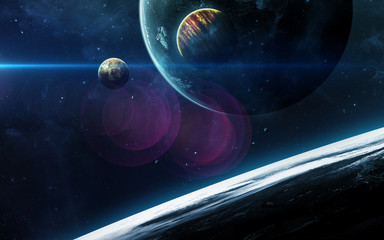 Plakat Deep space art. Nebulas, planets galaxies and stars in beautiful composition. Awesome for wallpaper and print. Elements of this image furnished by NASA