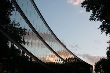 sunset reflecting off building