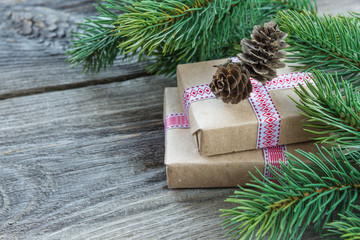 Fototapeta na wymiar Christmas composition with gift boxes
