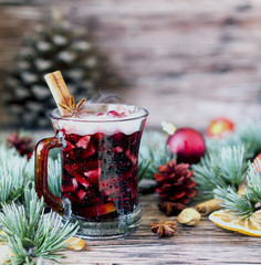 cup of hot mulled wine for Christmas